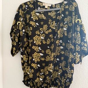 Michael Kors Black and Yellow Floral Blouse